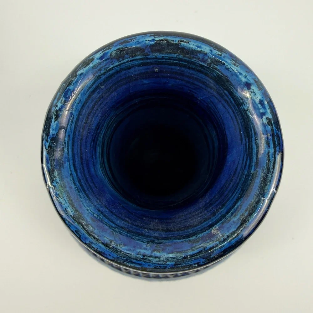 Bitossi Rimini Blue Squat Onion Vase Aldo Londi Italy MCM 6.5